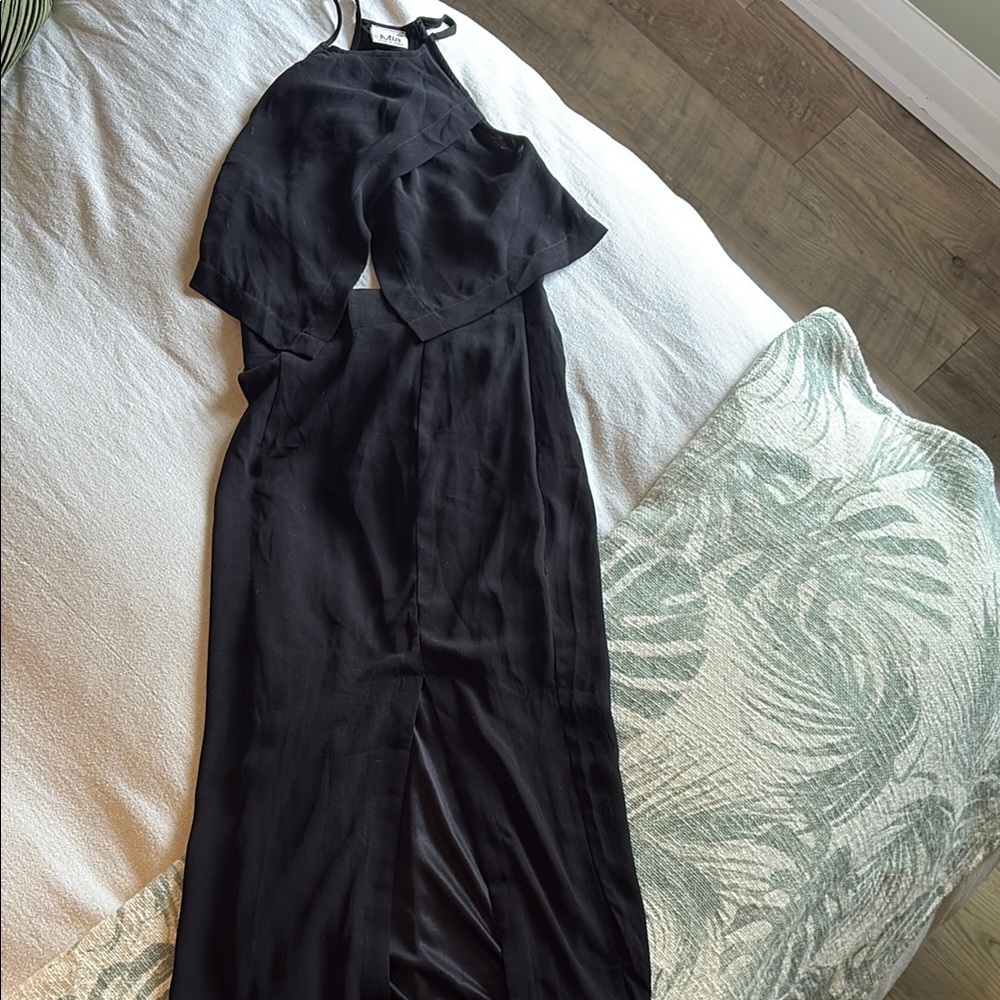 MIA Black Asymmetrical Halter Slip Dress